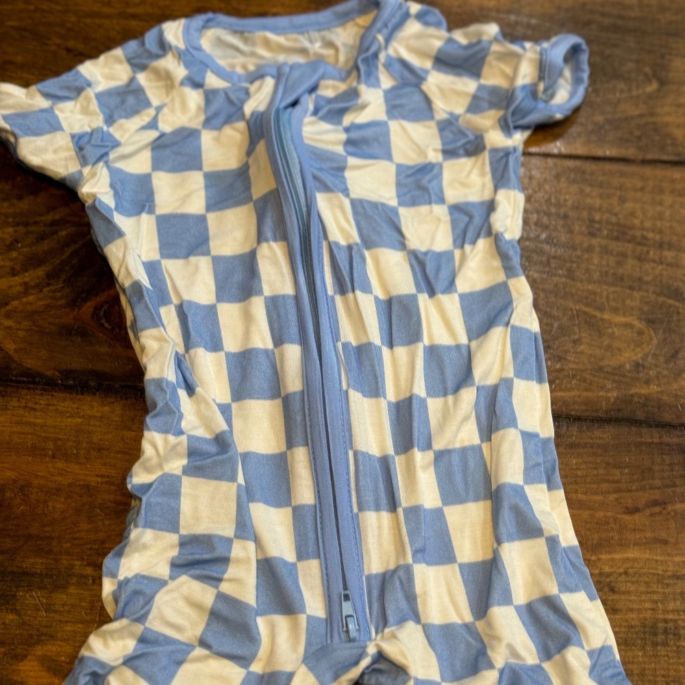 Blue and White Checkered Bamboo Zip Shortie